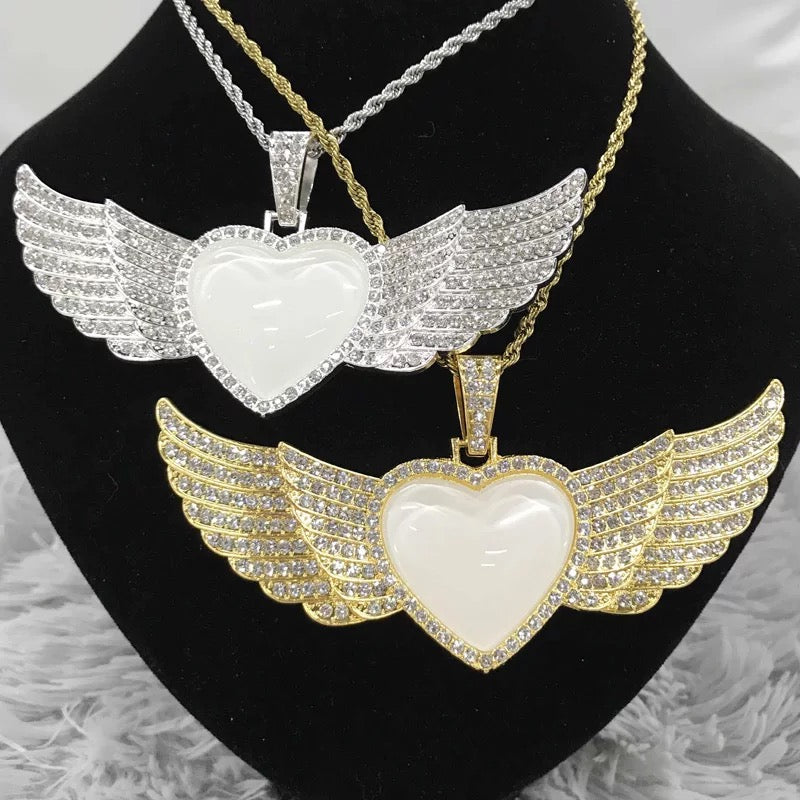 Blingy Winged Heart Charm Necklace