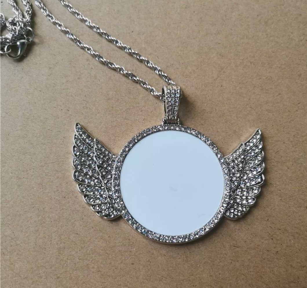 Blingy Winged Circle Charm Necklace