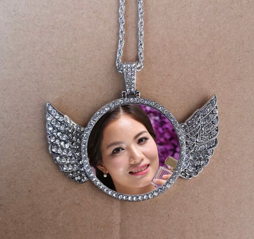 Blingy Winged Circle Charm Necklace